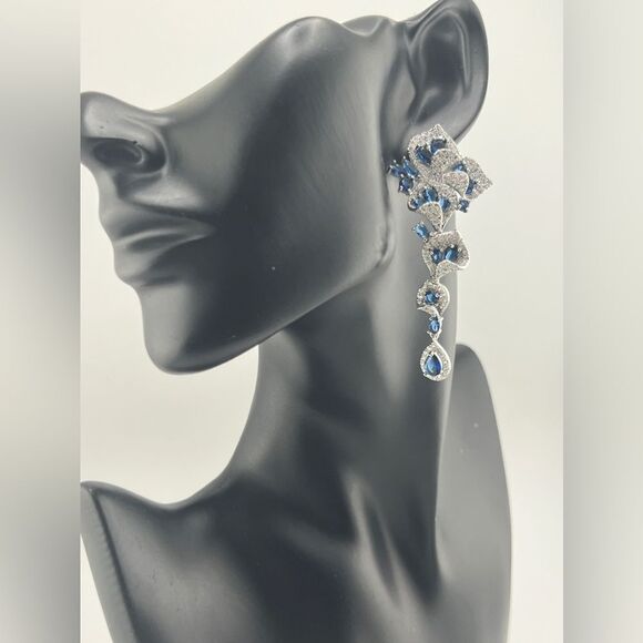 REVOLVE Jewelry - Luxury Blue Crystal Drop Earrings with sterling silver Stud